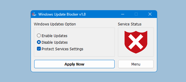 Windows Update Blocker status confirmation view